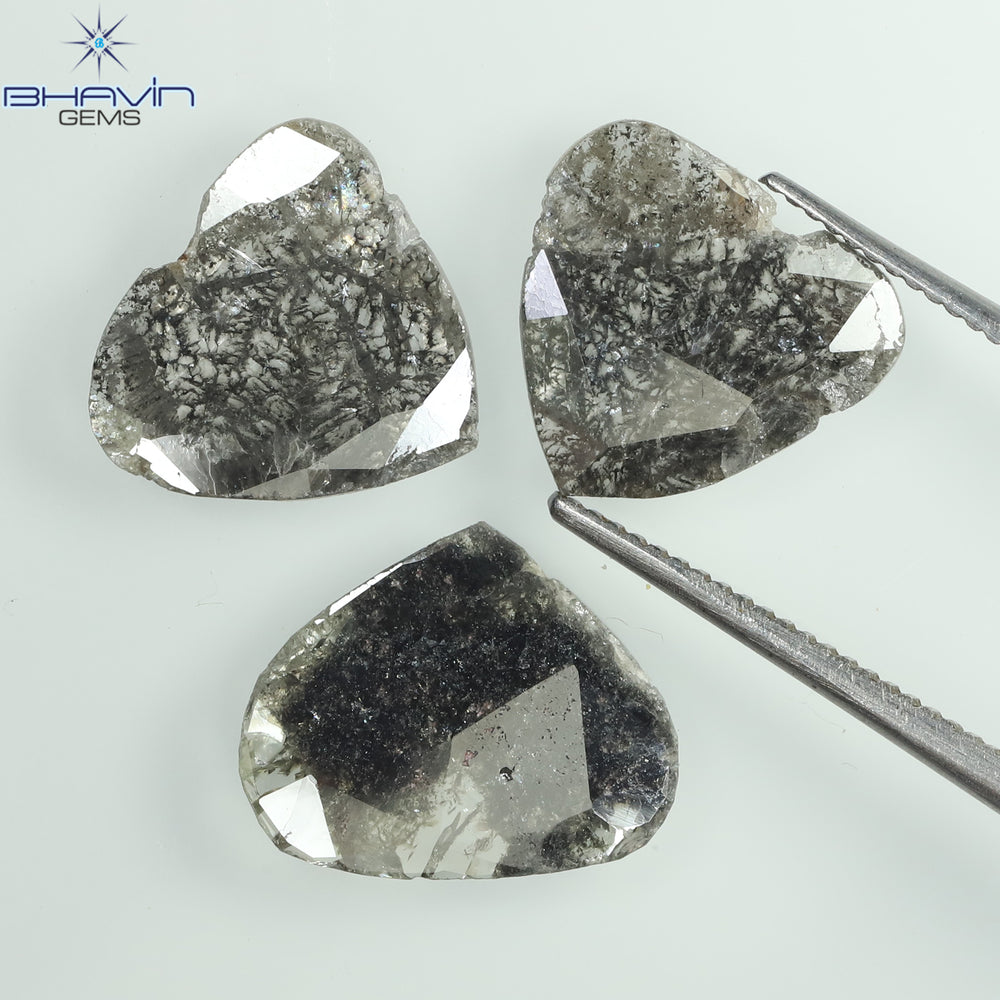 3.48 CT/3 Pcs Slice Shape Natural Diamond Salt And Pepper Color I3 Clarity (9.75 MM)