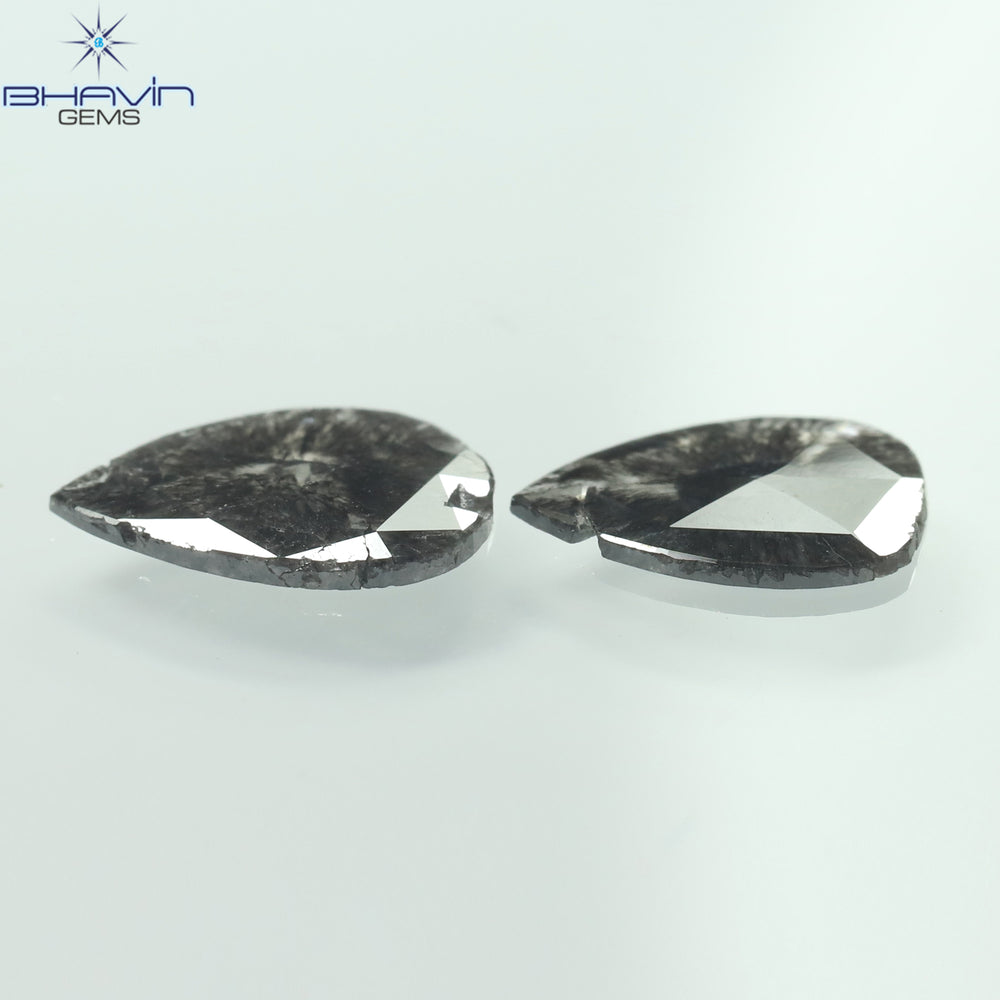 1.46 CT/2 Pcs Slice Shape Natural Diamond Salt And Pepper Color I3 Clarity (10.36 MM)