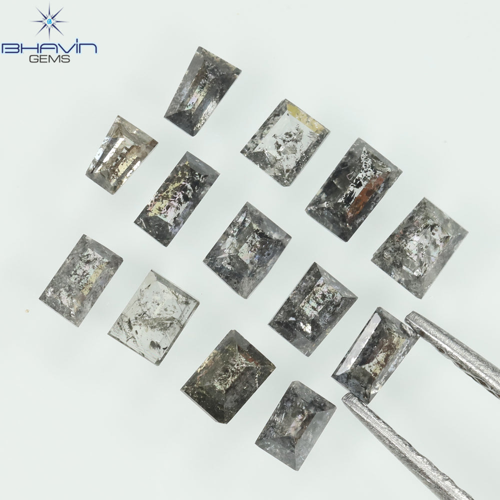 0.83 CT/13 Pcs Square Baguette Shape Natural Diamond Salt And Pepper Color I3 Clarity (3.10 MM)