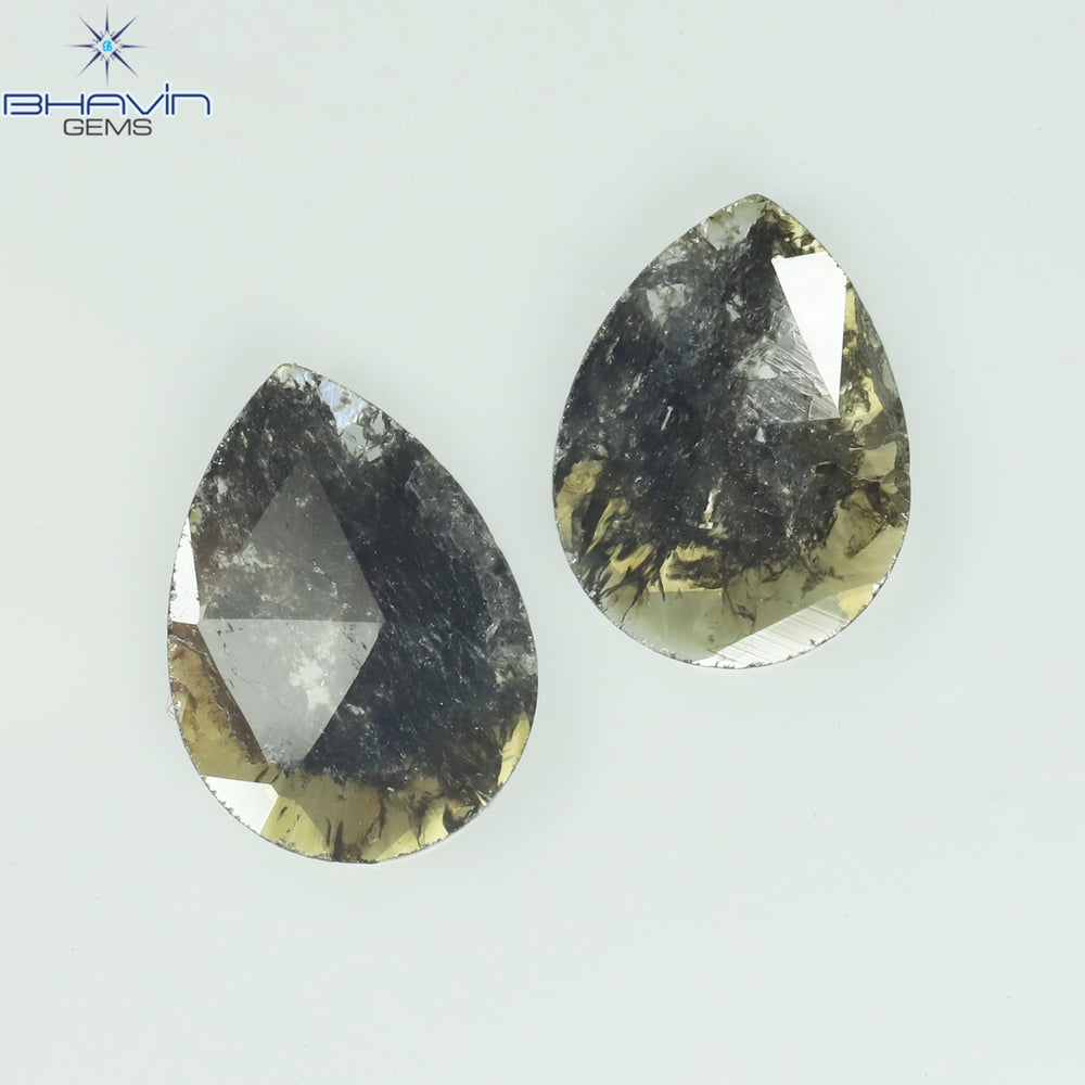 1.89 CT/2 Pcs Slice Shape Natural Diamond Salt And Pepper Color I3 Clarity (10.38 MM)