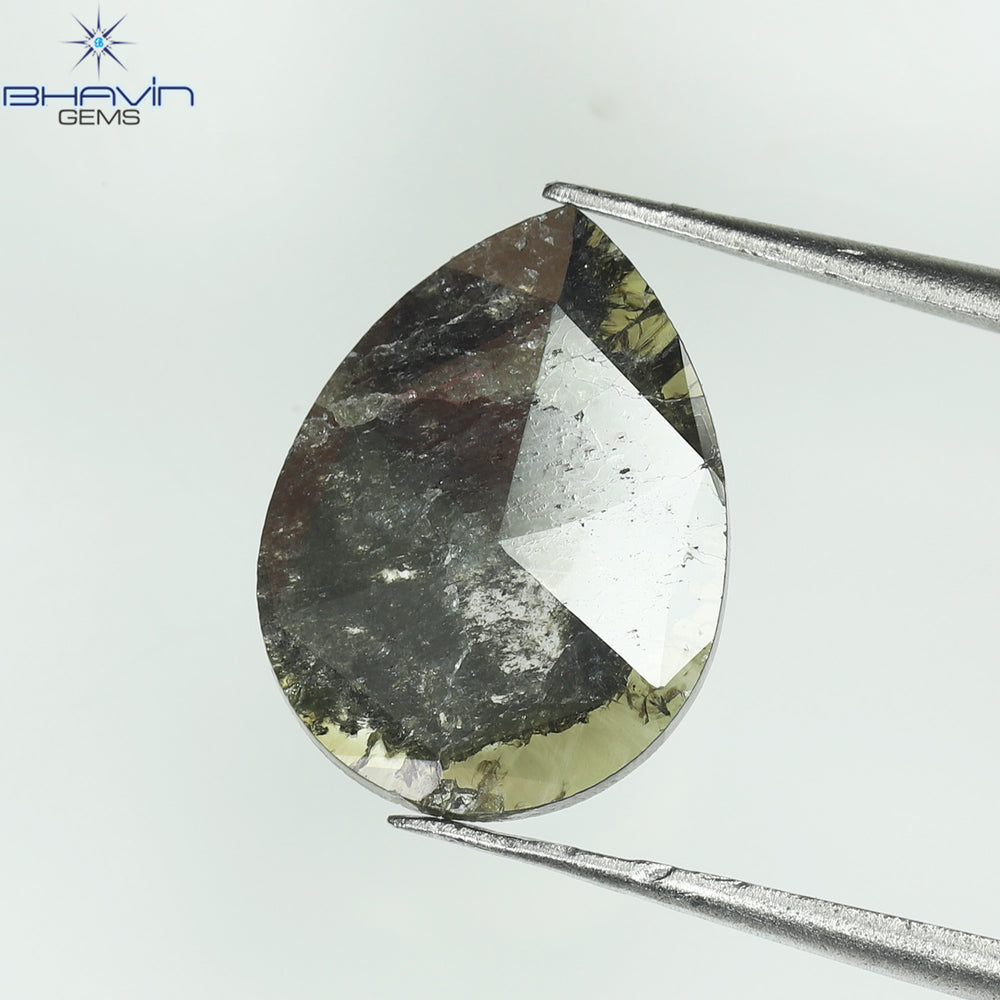 1.41 CT Pear Slice Shape Natural Diamond Brown-Green Color I3 Clarity (11.95 MM)
