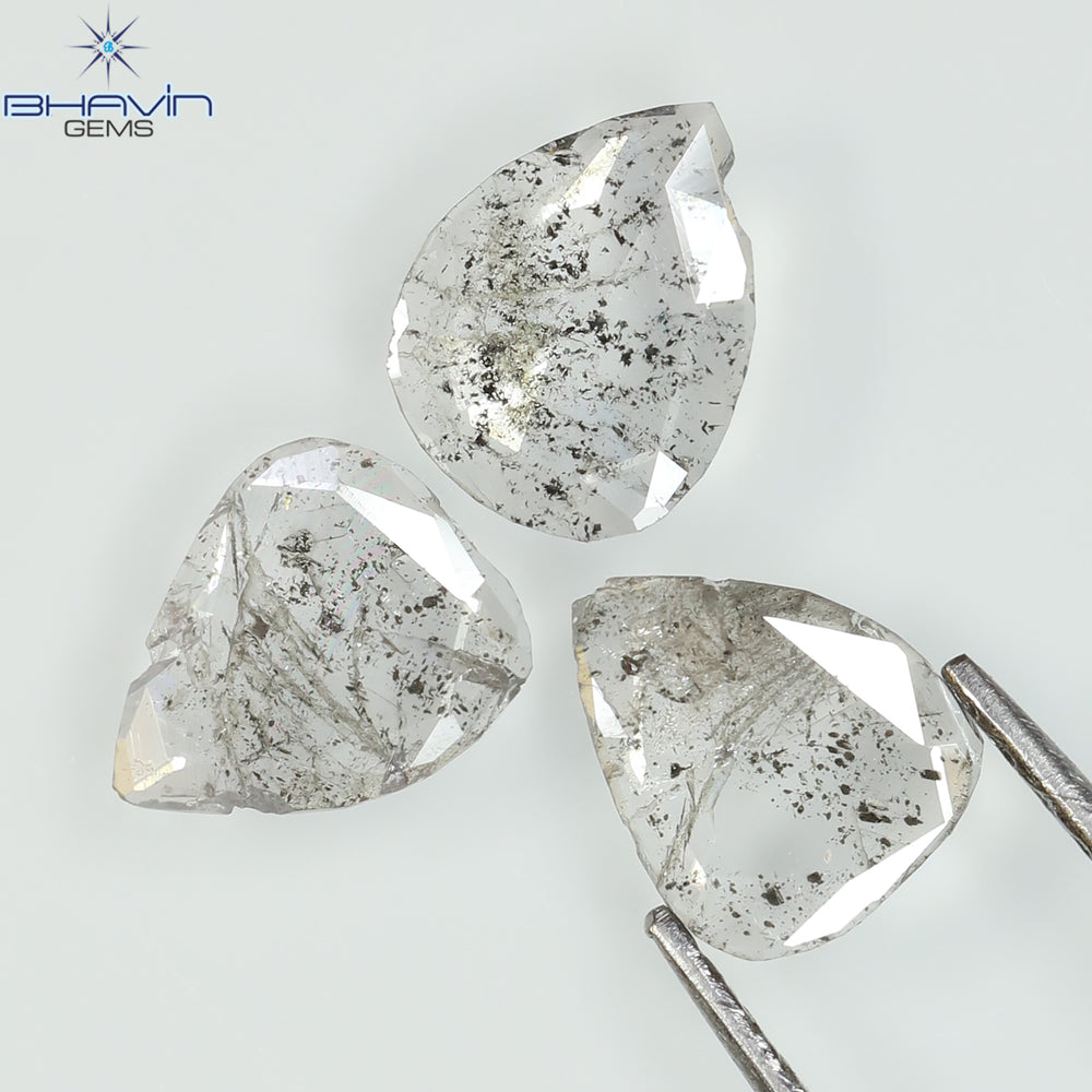 1.35 CT/2 ピース スライス形状 天然ダイヤモンド ソルト アンド ペッパー カラー I3 クラリティ (9.55 MM)