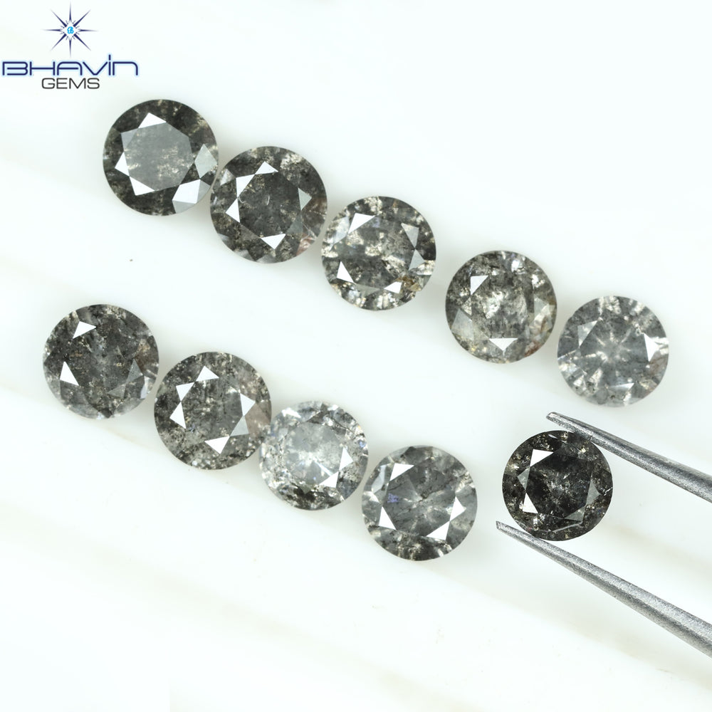 2.34 CT/10 Pcs Round Shape Natural Loose Diamond Salt And pepper Color I3 Clarity (4.00 MM)