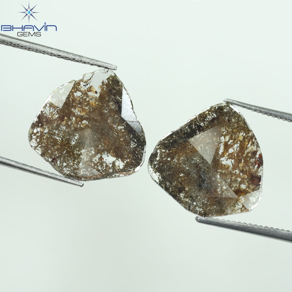 4.03 CT/2PCS Uncut Slice Shape Natural Diamond Brown Color I3 Clarity (13.50 MM)