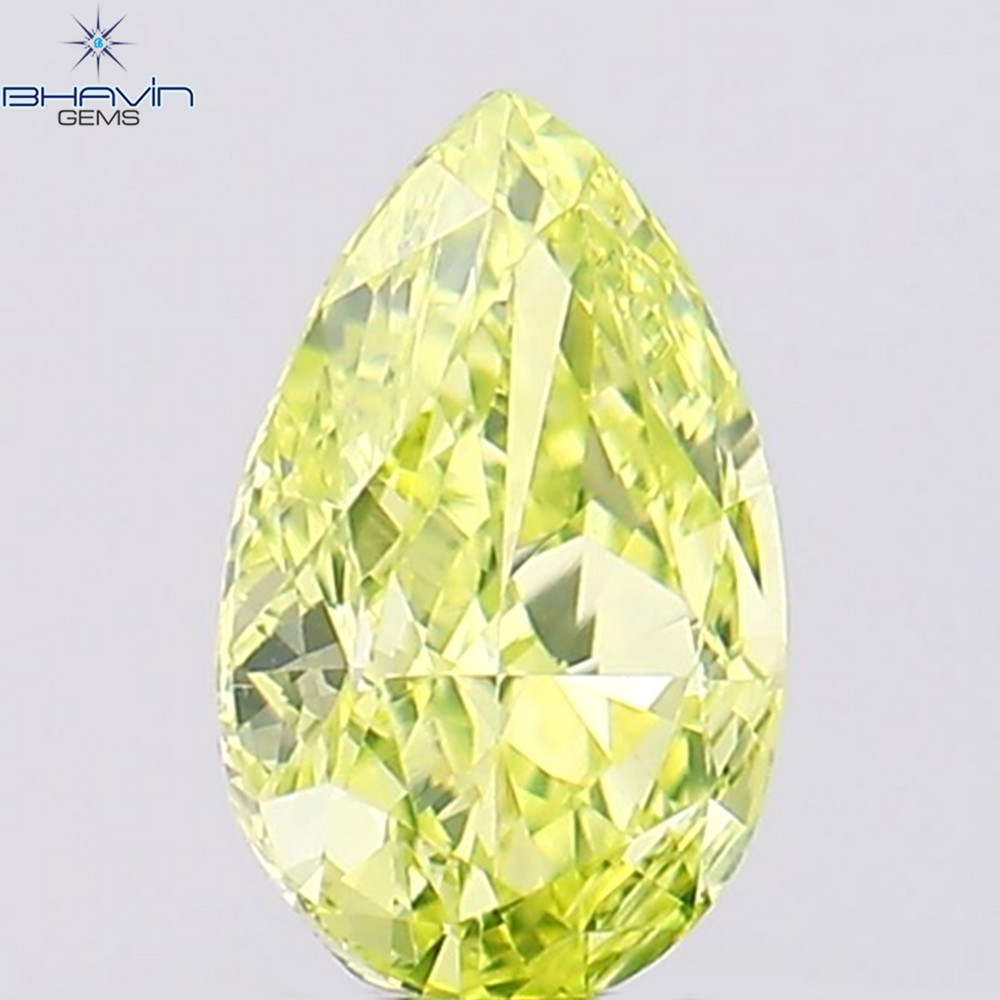 0.41 CT Pear Shape Natural Diamond Greenish Yellow Color VS1 Clarity (6.00 MM)