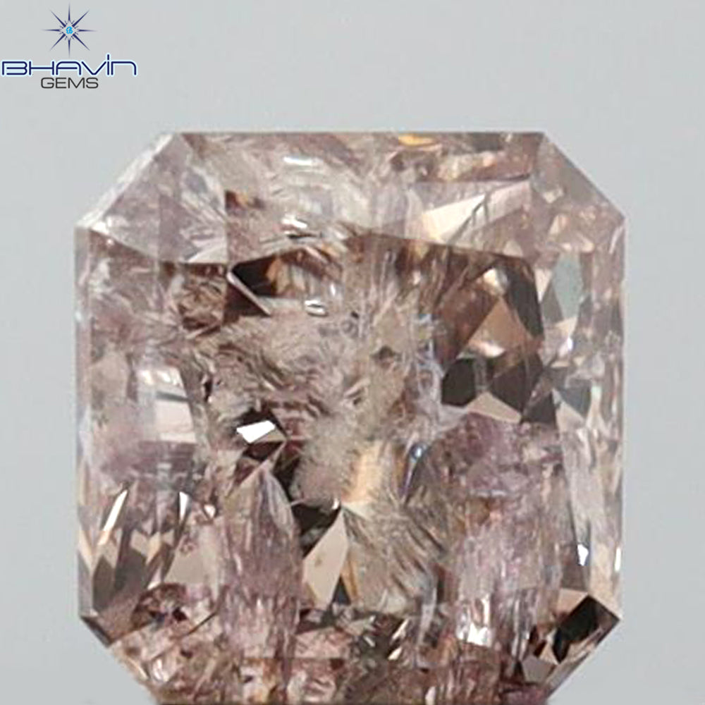 0.54 CT Radiant Shape Natural Diamond Brown Pink Color I2 Clarity (4.57 MM)