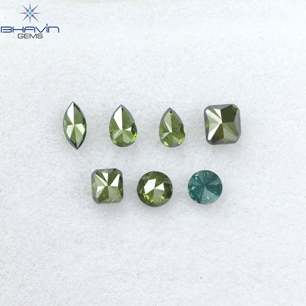 0.83 CT/7 Pcs Mix Diamond Natural Diamond Green-Blue Diamond Clarity SI (4.20 MM)