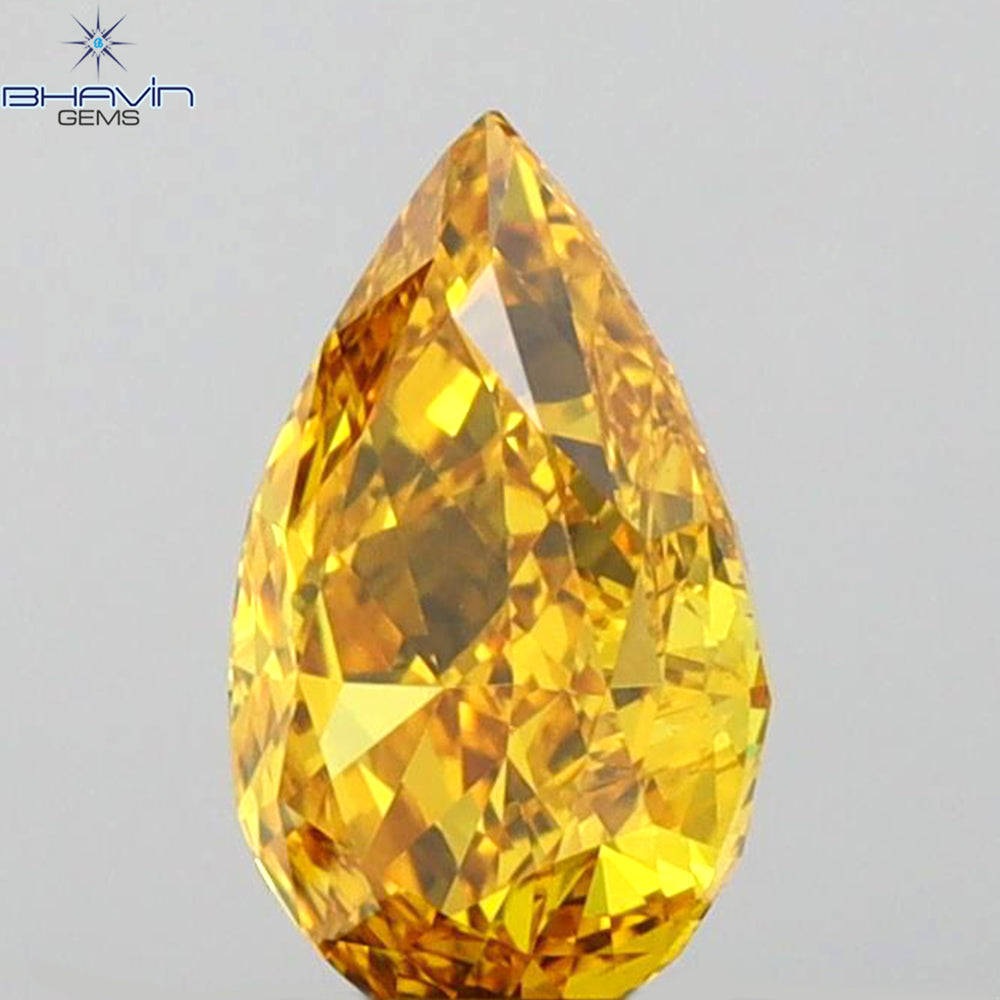 GIA Certified 1.07 CT Pear Diamond Enhanced Orange-Yellow Color (8.35 MM)