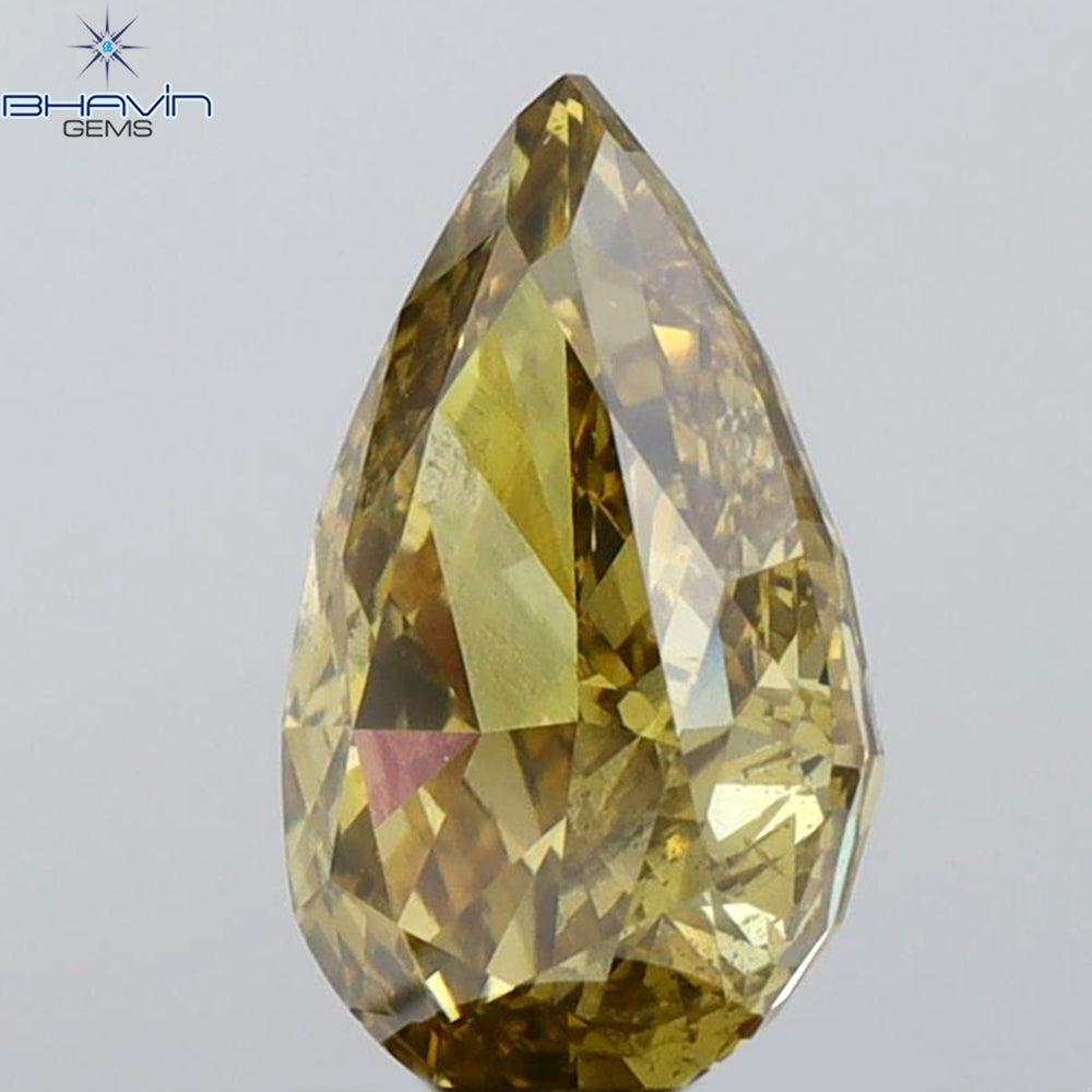 1.51 CT Pear Shape Natural Diamond Green Yellow (Chameleon) Color SI2 Clarity (9.64 MM)