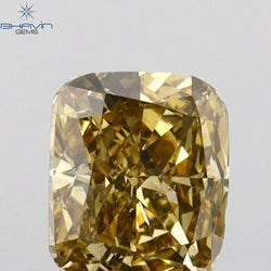 0.46 CT Cushion Shape Natural Loose Diamond Green Yellow Color SI1 Clarity (4.66 MM)