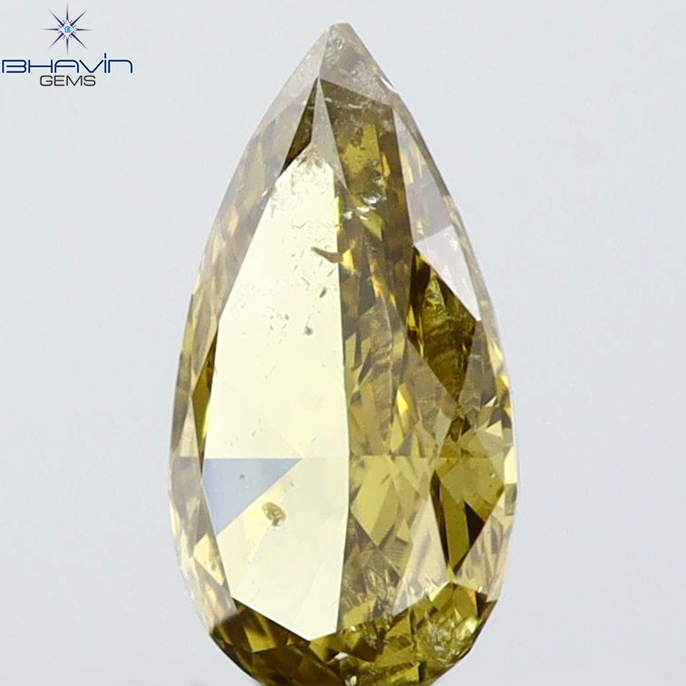 0.35 CT Pear Shape Natural Diamond Green (Chameleon) Color SI2 Clarity (6.28 MM)