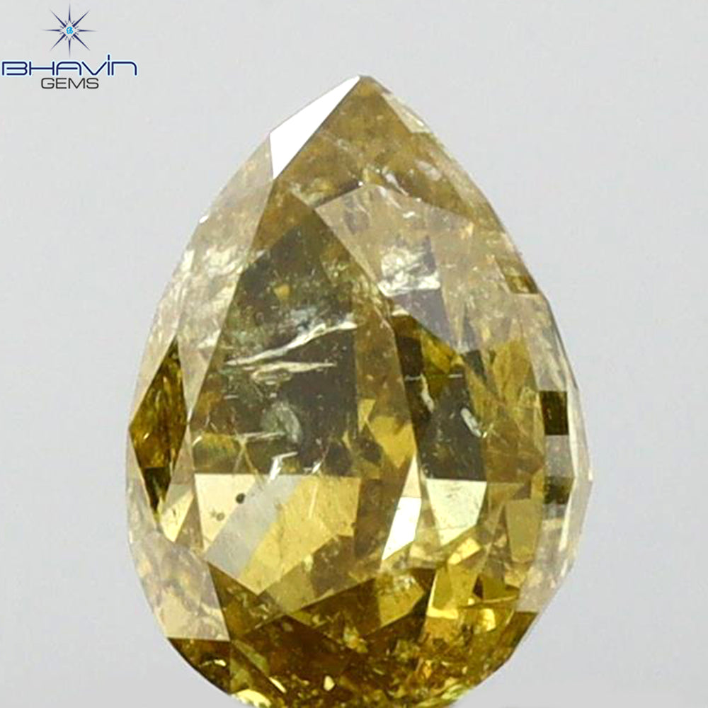 0.78 CT Pear Shape Natural Diamond Green (Chameleon) Color I2 Clarity (6.44 MM)