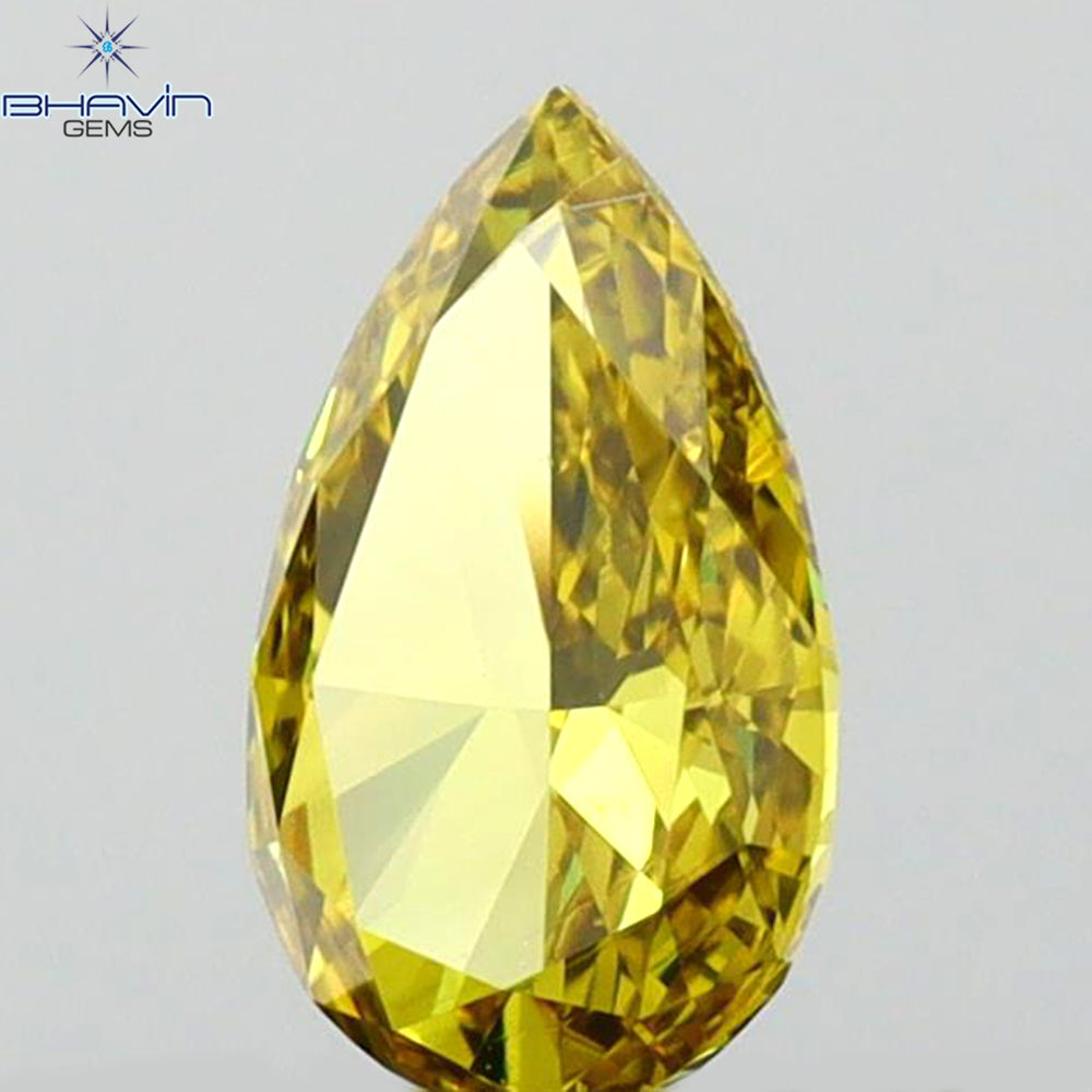 0.40 CT Pear Shape Natural Diamond Vivid Green Color VS1 Clarity (6.38 MM)
