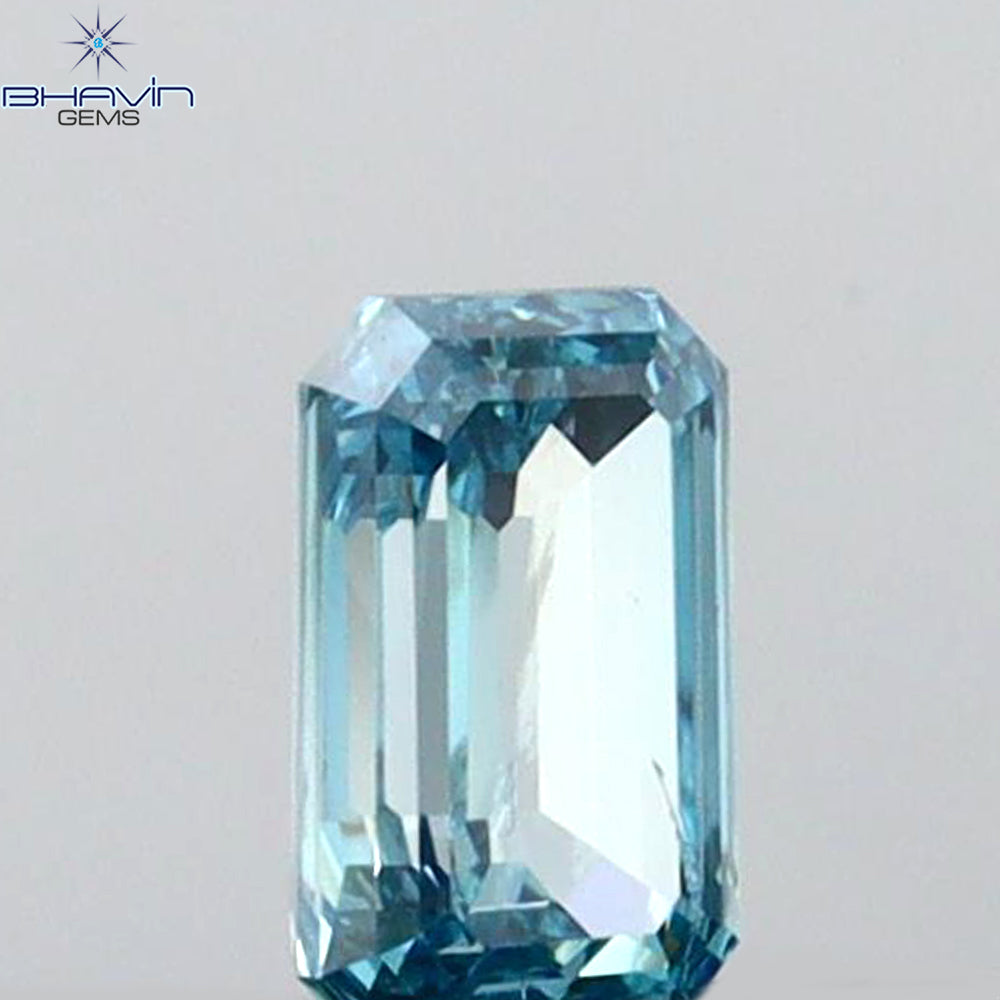0.09 CT エメラルド シェイプ ナチュラル ダイヤモンド グリーンがかったブルー カラー VS1 クラリティ (3.58 MM)