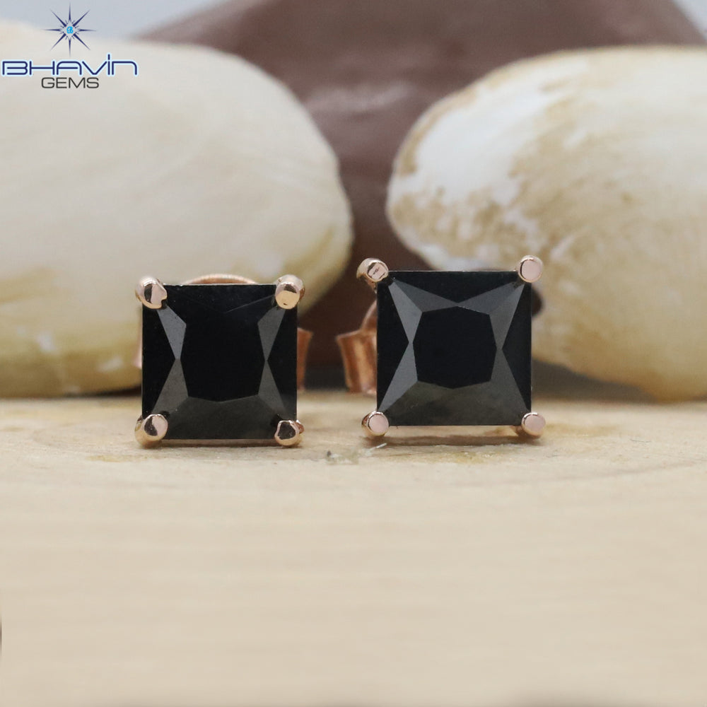 Diamond Pendant-Earring Princess Diamond Black Diamond Yellow Gold Bridal Necklace