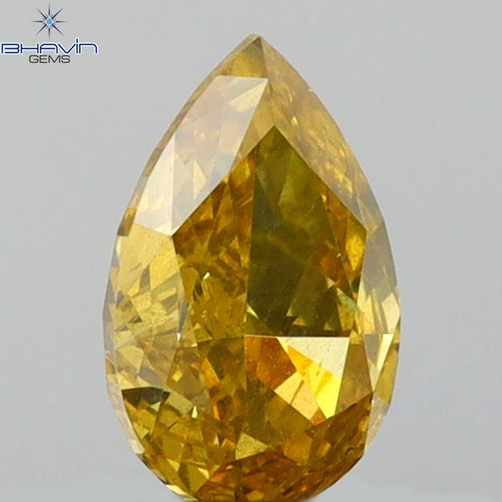 0.59 CT Pear Shape Natural Diamond Orange Color SI1 Clarity (6.78 MM)