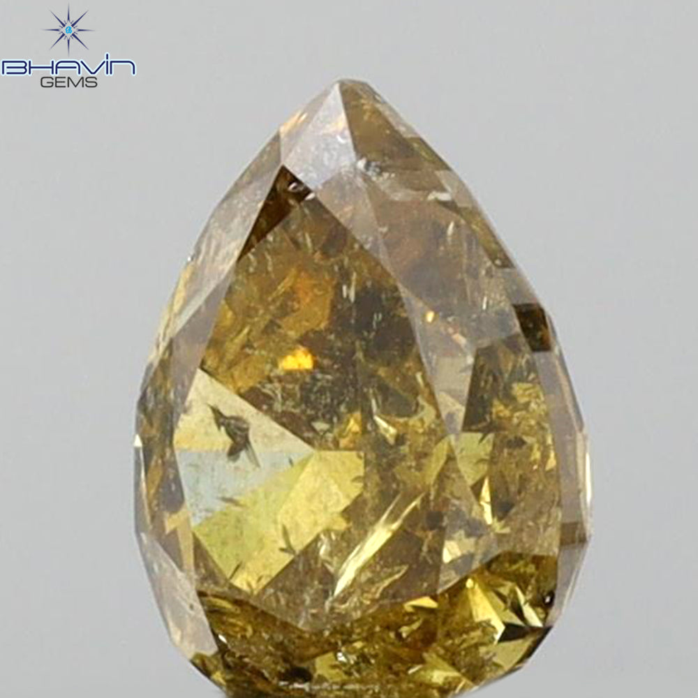 0.62 CT Pear Shape Natural Loose Diamond Brown Orange Color I3 Clarity (6.06 MM)