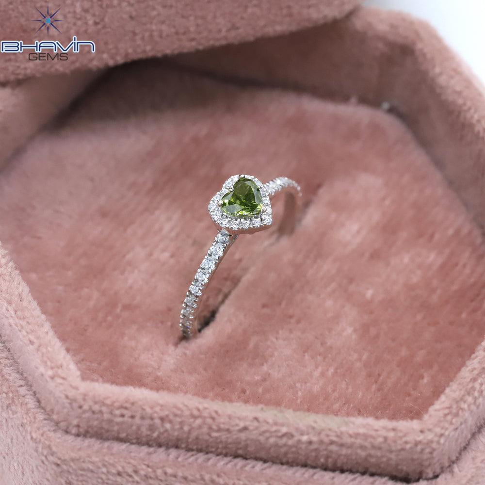 Heart Diamond Natural Diamond Ring Green Color Gold Ring Engagement Ring