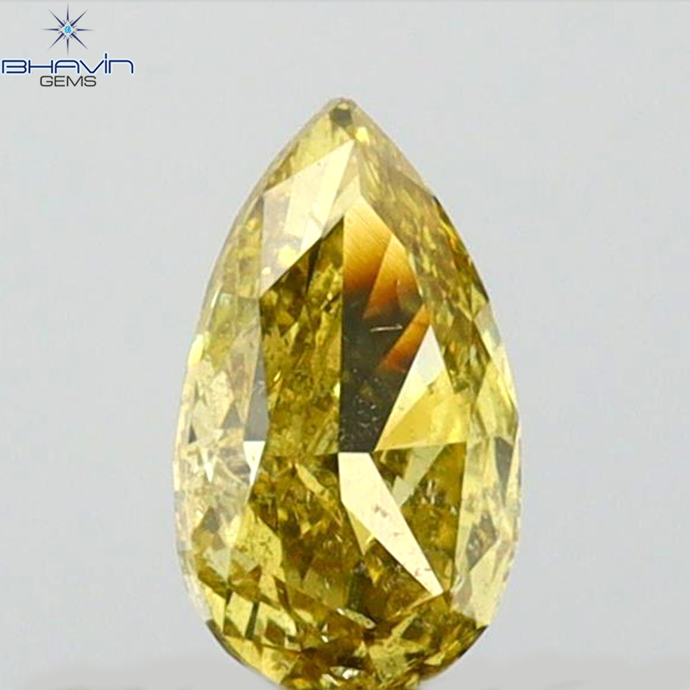 0.30 CT Pear Shape Natural Diamond Green (Chameleon) Color SI1 Clarity (5.49 MM)
