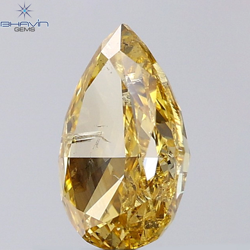 1.02 CT Pear Shape Natural Diamond Orange Color I1 Clarity (8.19 MM)