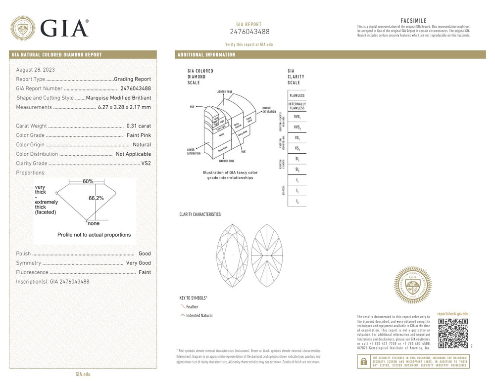 GIA Certified 0.31 CT Marquise Diamond Pink Color Natural Loose Diamond VS2 Clarity (6.27 MM)