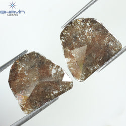 4.09 CT /2 PCS Uncut Slice Shape Natural Diamond Brown Color I3 Clarity (12.97 MM)
