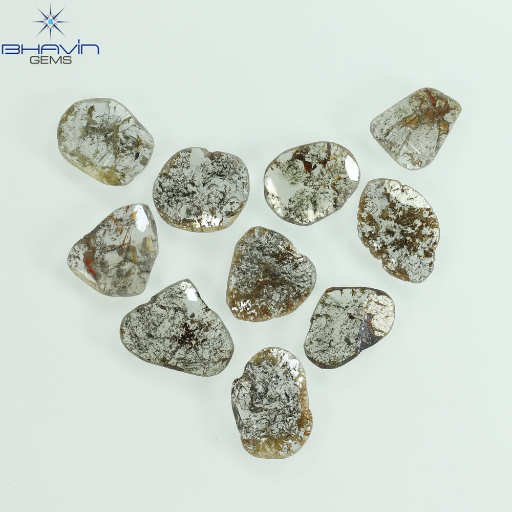 3.20 CT (10 Pcs) Slice Shape Natural Diamond Salt And Pepper Color I3 Clarity (5.94 MM)