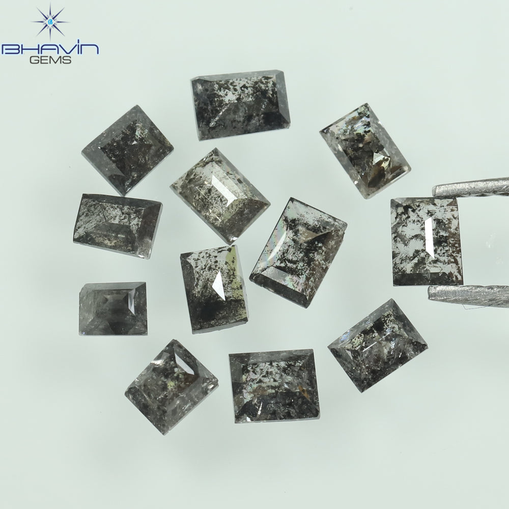 1.13 CT/12 Pcs Square Baguette Shape Natural Diamond Salt And Pepper Color I3 Clarity (3.37 MM)