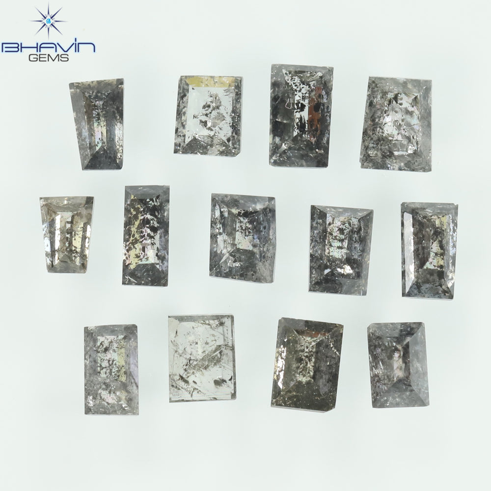 0.83 CT/13 Pcs Square Baguette Shape Natural Diamond Salt And Pepper Color I3 Clarity (3.10 MM)