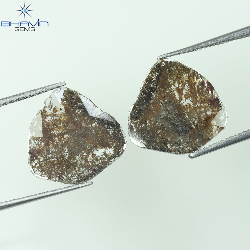 4.03 CT/2PCS Uncut Slice Shape Natural Diamond Brown Color I3 Clarity (13.50 MM)