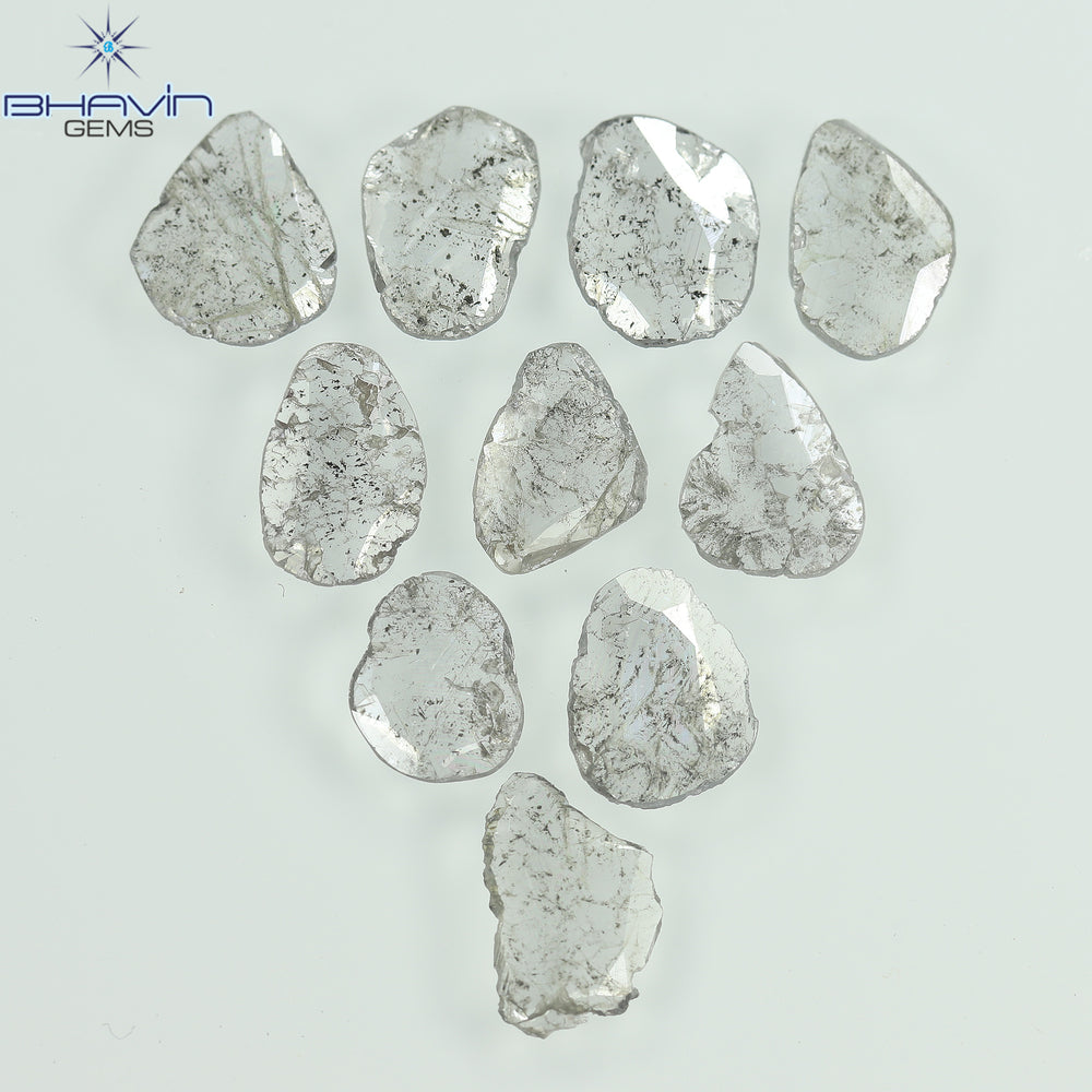 2.05 CT/10 Pcs Slice Shape Natural Diamond Salt And Pepper Color I3 Clarity (6.46 MM)