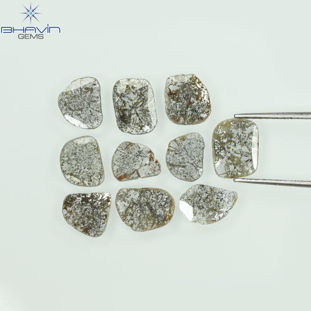 2.23 CT/7 ピース スライス形状 天然ダイヤモンド ソルト アンド ペッパー カラー I3 クラリティ (9.06 MM)