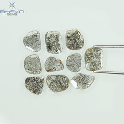 2.23 CT/7 ピース スライス形状 天然ダイヤモンド ソルト アンド ペッパー カラー I3 クラリティ (9.06 MM)