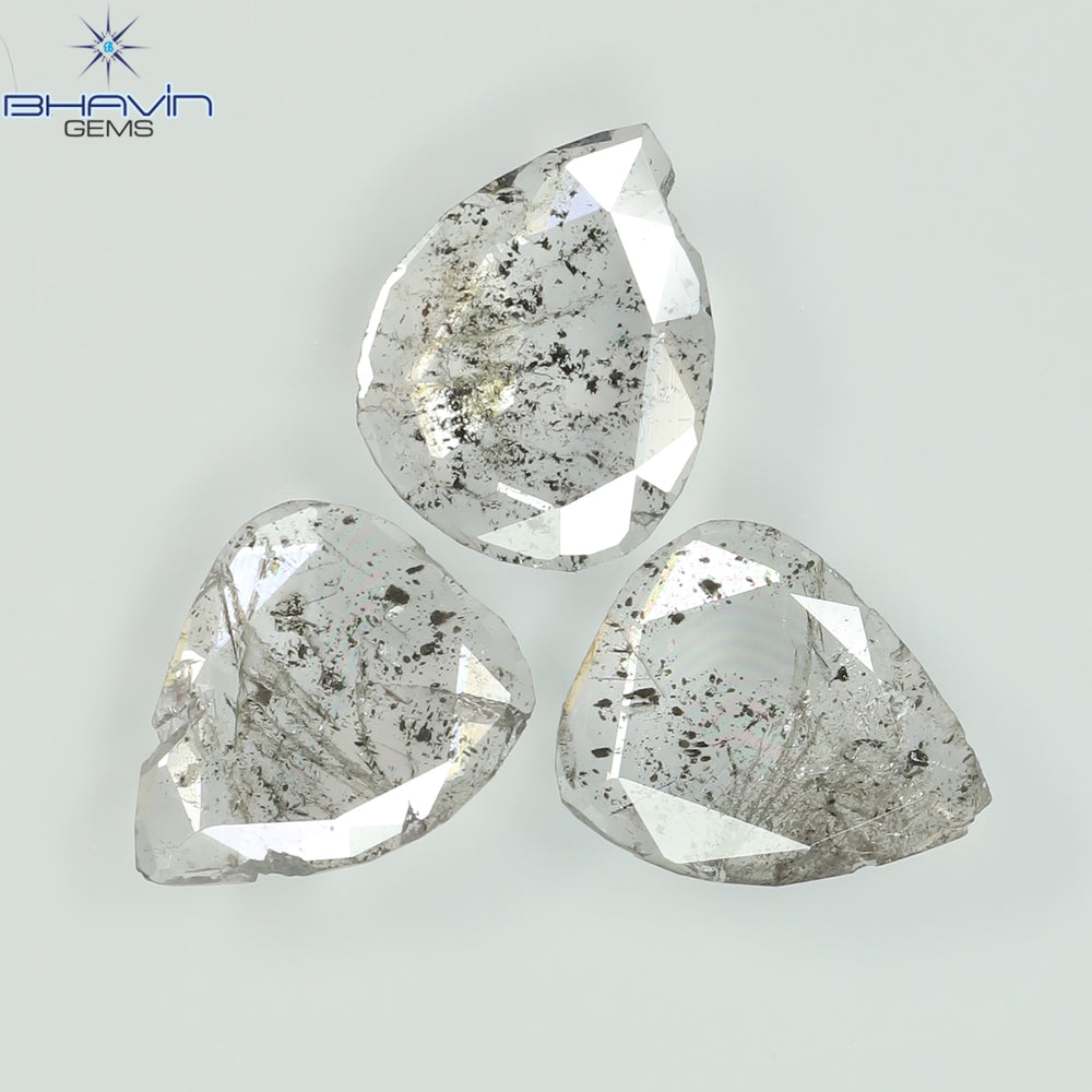 1.35 CT/2 ピース スライス形状 天然ダイヤモンド ソルト アンド ペッパー カラー I3 クラリティ (9.55 MM)