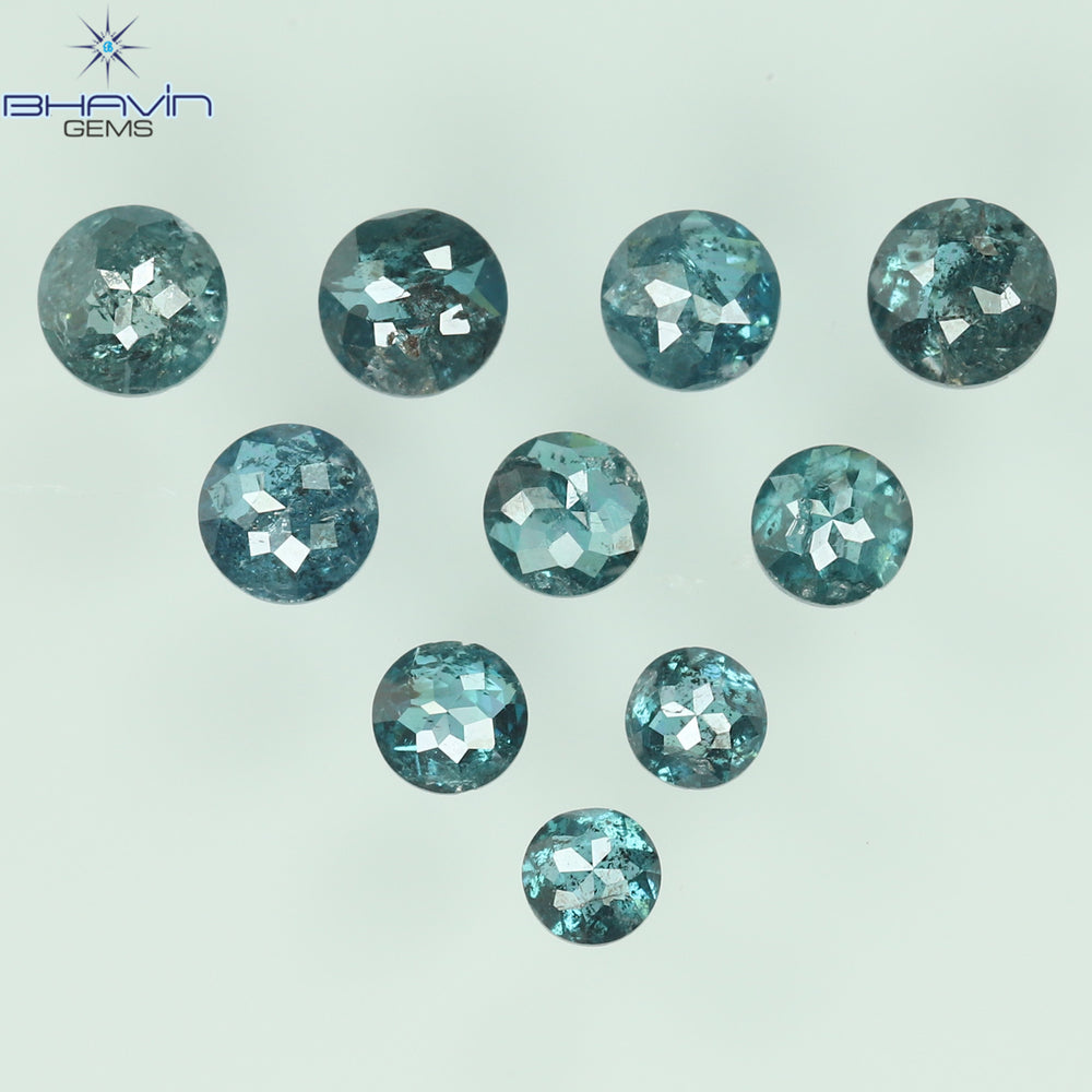 0.68 CT/10 Pcs Round Rose Cut Shape Blue Color Natural Loose Diamond I1 Clarity (2.50 MM)