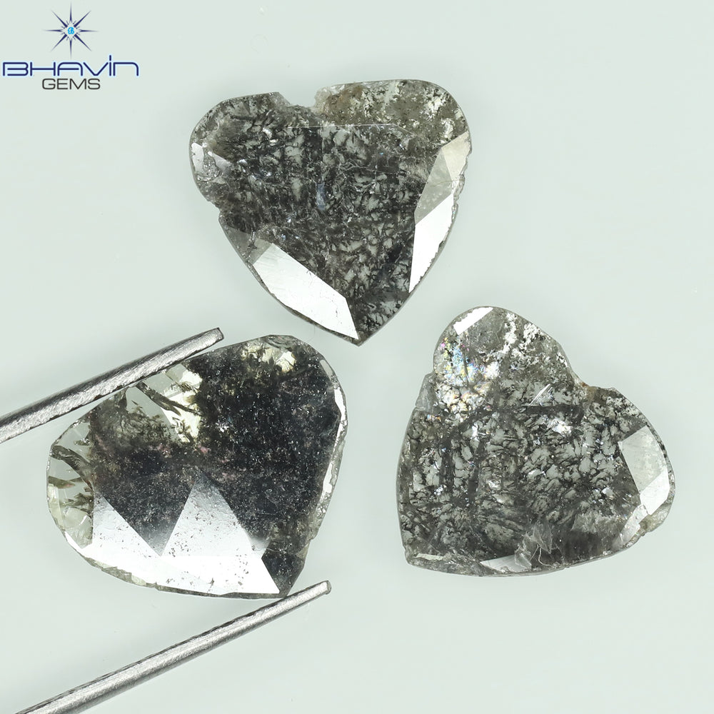 3.48 CT/3 Pcs Slice Shape Natural Diamond Salt And Pepper Color I3 Clarity (9.75 MM)