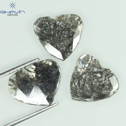 3.48 CT/3 Pcs Slice Shape Natural Diamond Salt And Pepper Color I3 Clarity (9.75 MM)