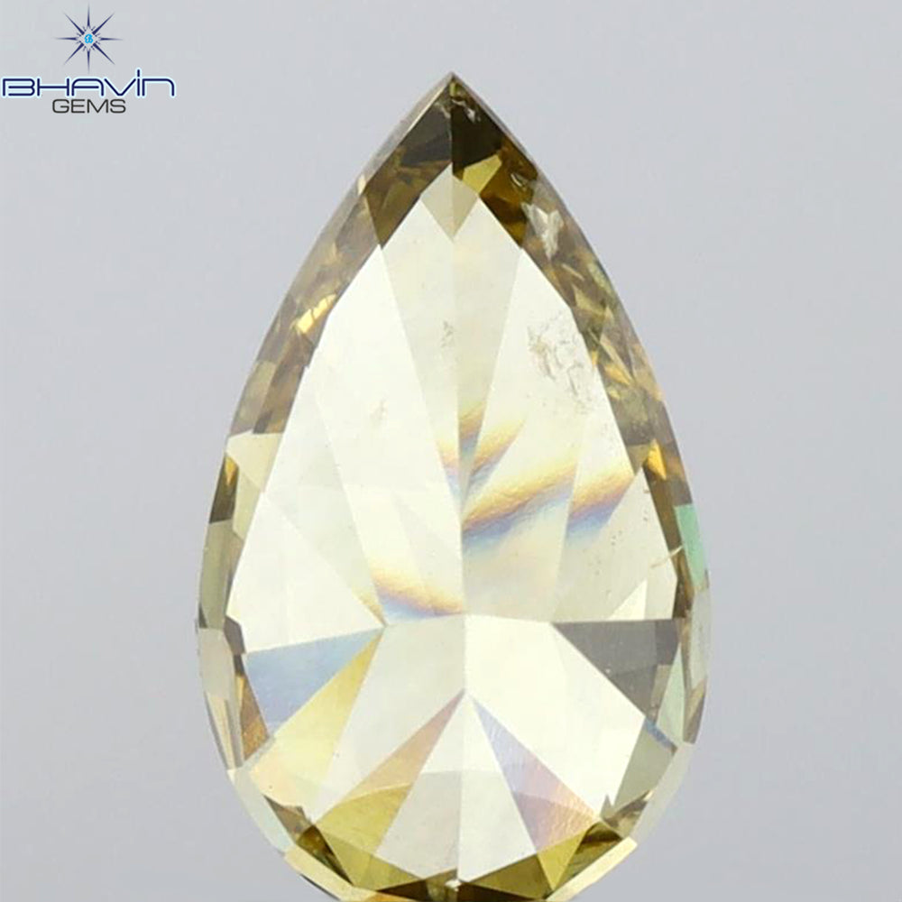 1.51 CT Pear Shape Natural Diamond Green Yellow (Chameleon) Color SI2 Clarity (9.64 MM)