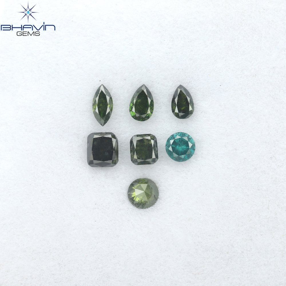 0.83 CT/7 Pcs Mix Diamond Natural Diamond Green-Blue Diamond Clarity SI (4.20 MM)