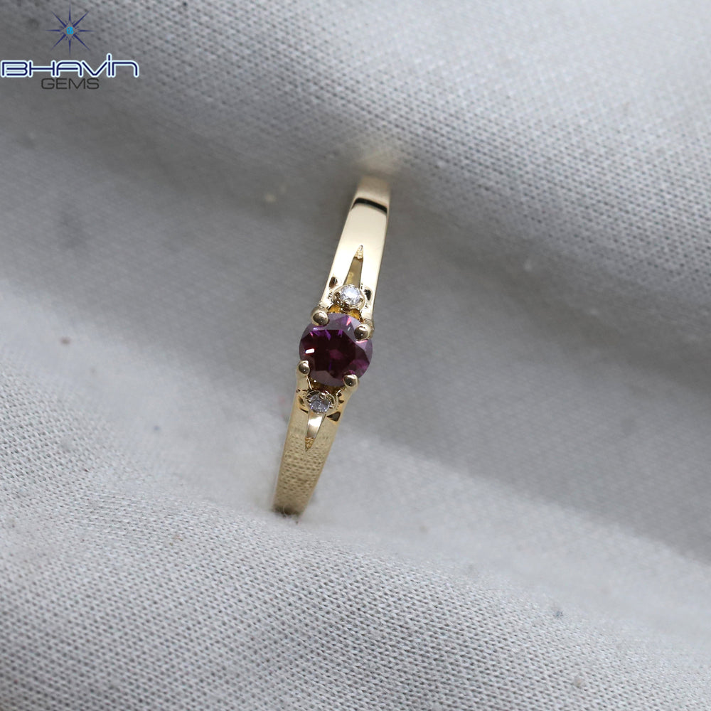 Round Diamond Natural Diamond Ring Pink Color Gold Ring Engagement Ring