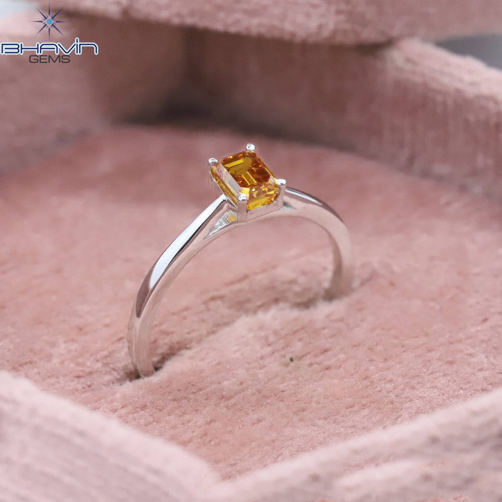Emerald Diamond Natural Diamond Ring Orange Yellow Color Gold Ring Engagement Ring
