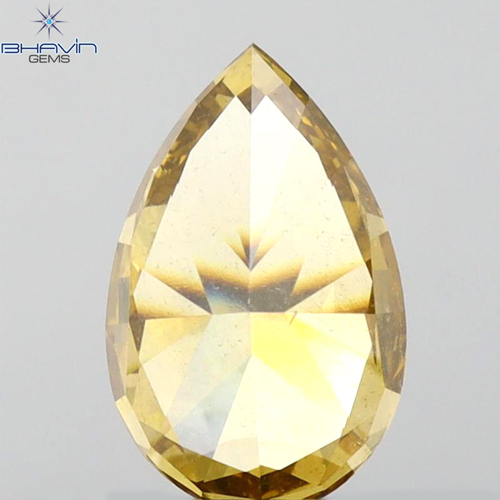 GIA Certified 2.10 CT Pear Natural Diamond Brown-Yellow Color I1 Clarity (10.26 MM)