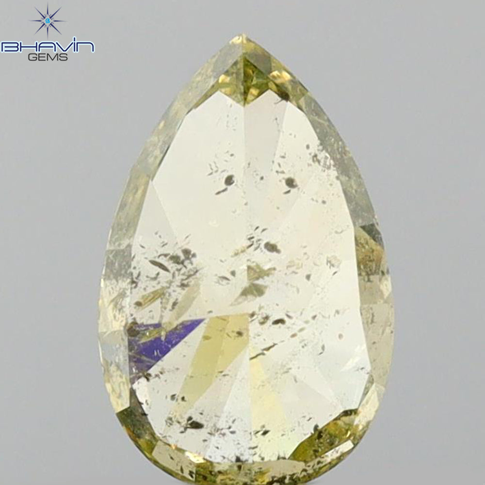 1.01 CT Pear Shape Natural Diamond Greenish Yellow Color I2 Clarity (7.80 MM)