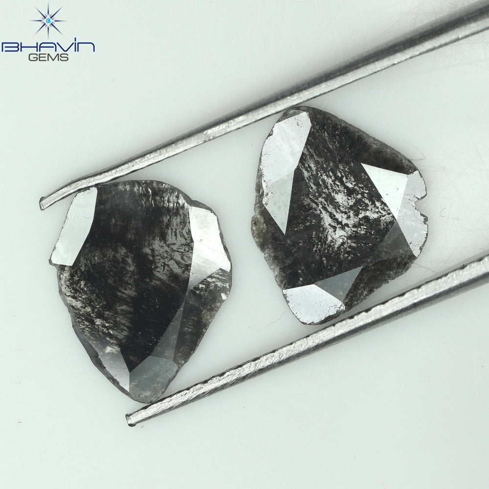 1.35 CT/2 ピース スライス形状 天然ダイヤモンド ソルト アンド ペッパー カラー I3 クラリティ (9.55 MM)