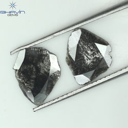 1.35 CT/2 ピース スライス形状 天然ダイヤモンド ソルト アンド ペッパー カラー I3 クラリティ (9.55 MM)