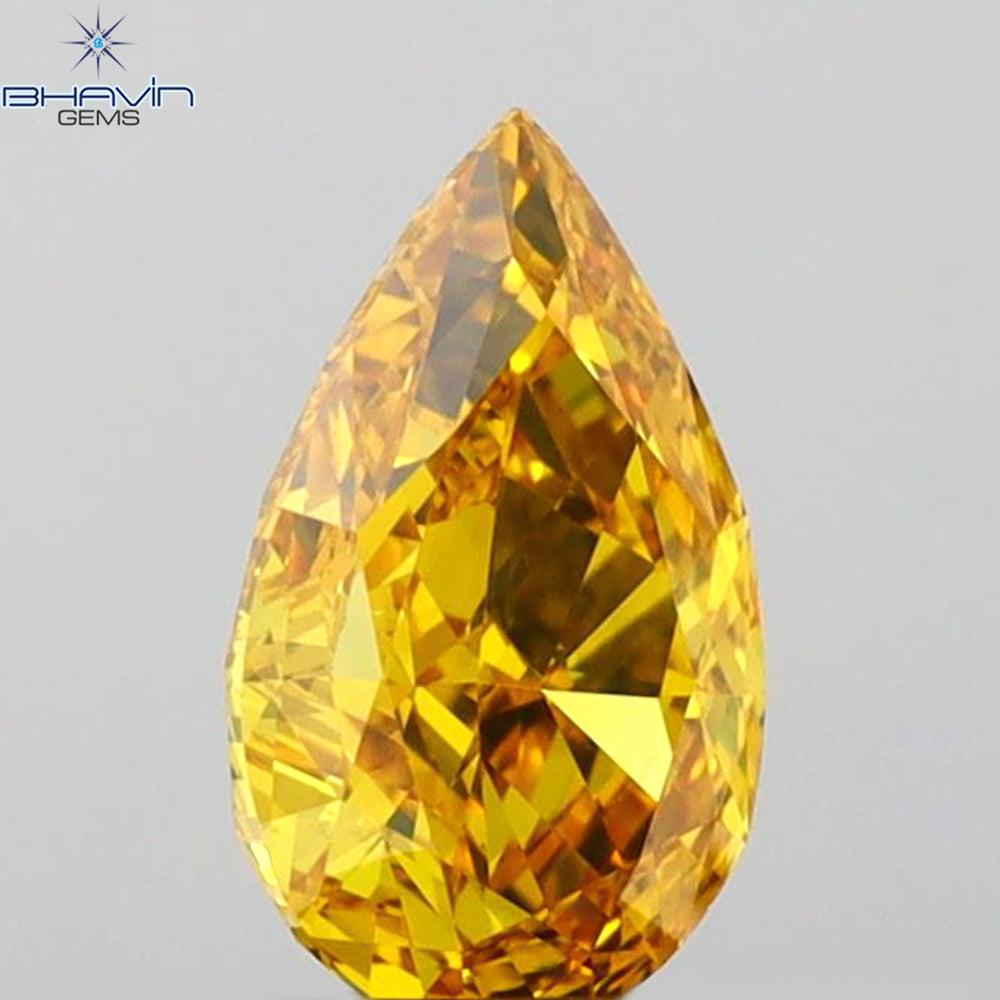 GIA Certified 1.07 CT Pear Diamond Enhanced Orange-Yellow Color (8.35 MM)