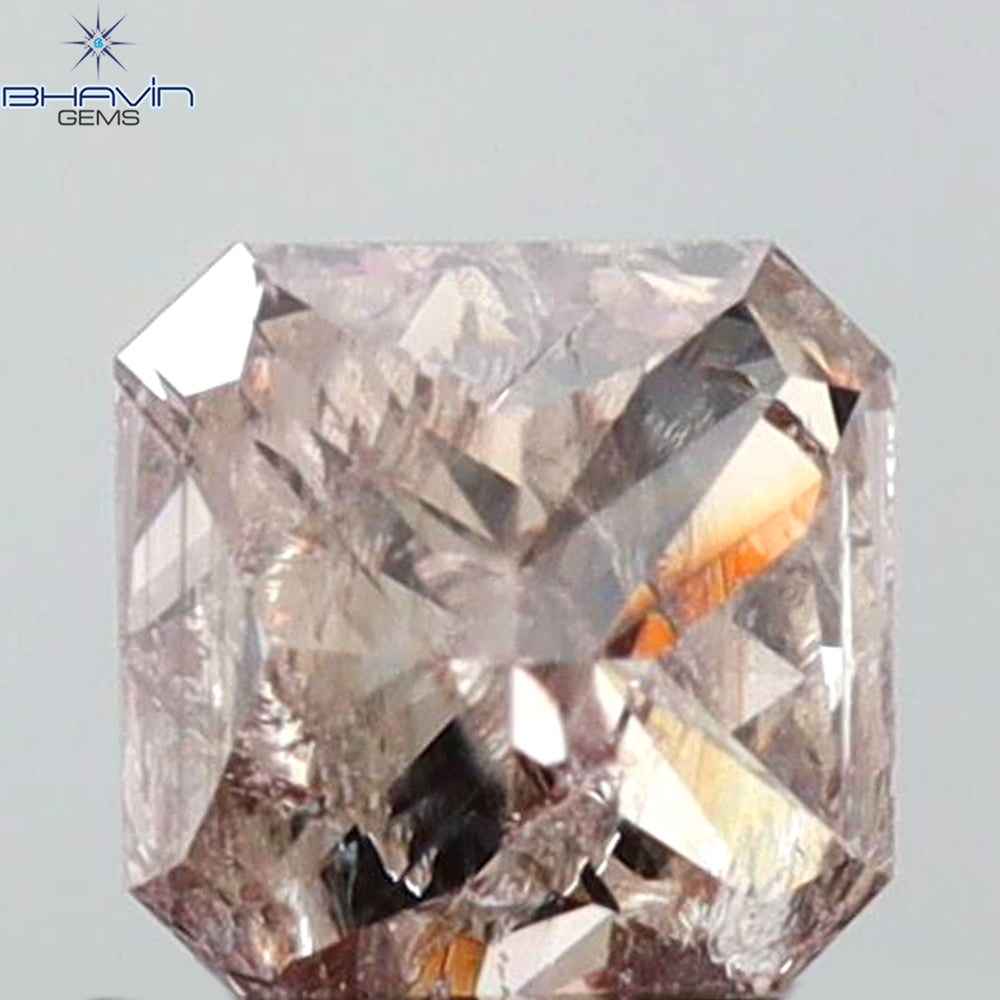 0.54 CT Radiant Shape Natural Diamond Brown Pink Color I2 Clarity (4.57 MM)