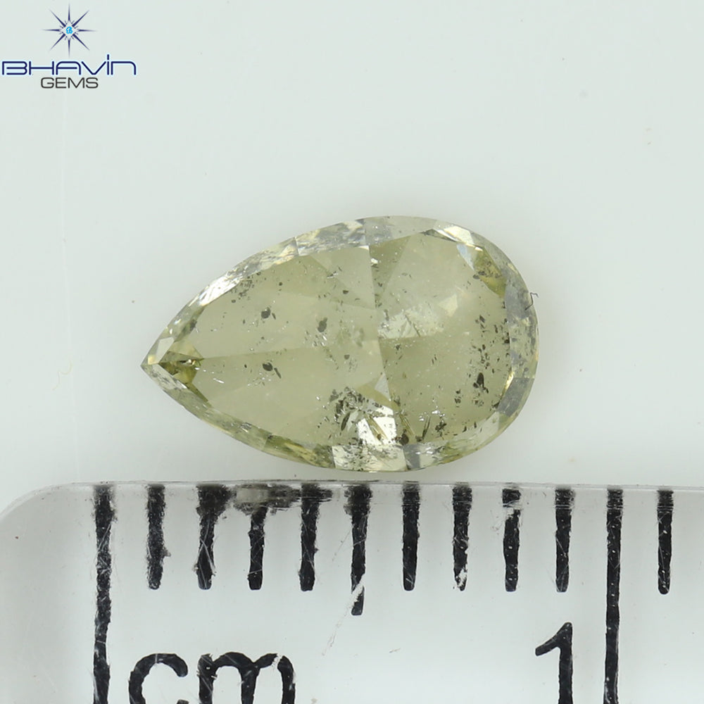 1.01 CT Pear Shape Natural Diamond Greenish Yellow Color I2 Clarity (7.80 MM)