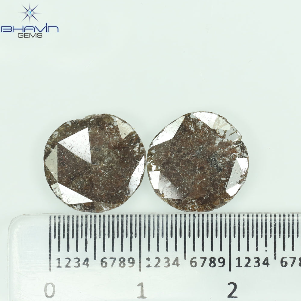 3.07 CT (2 Pcs) Uncut Slice Shape Natural Diamond  Brown  Color I3 Clarity (11.59 MM)