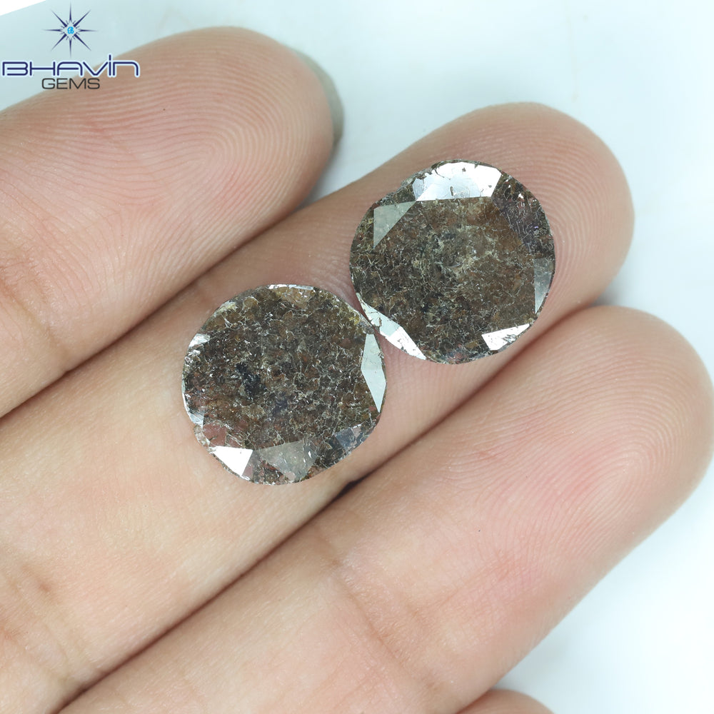 3.07 CT (2 Pcs) Uncut Slice Shape Natural Diamond  Brown  Color I3 Clarity (11.59 MM)